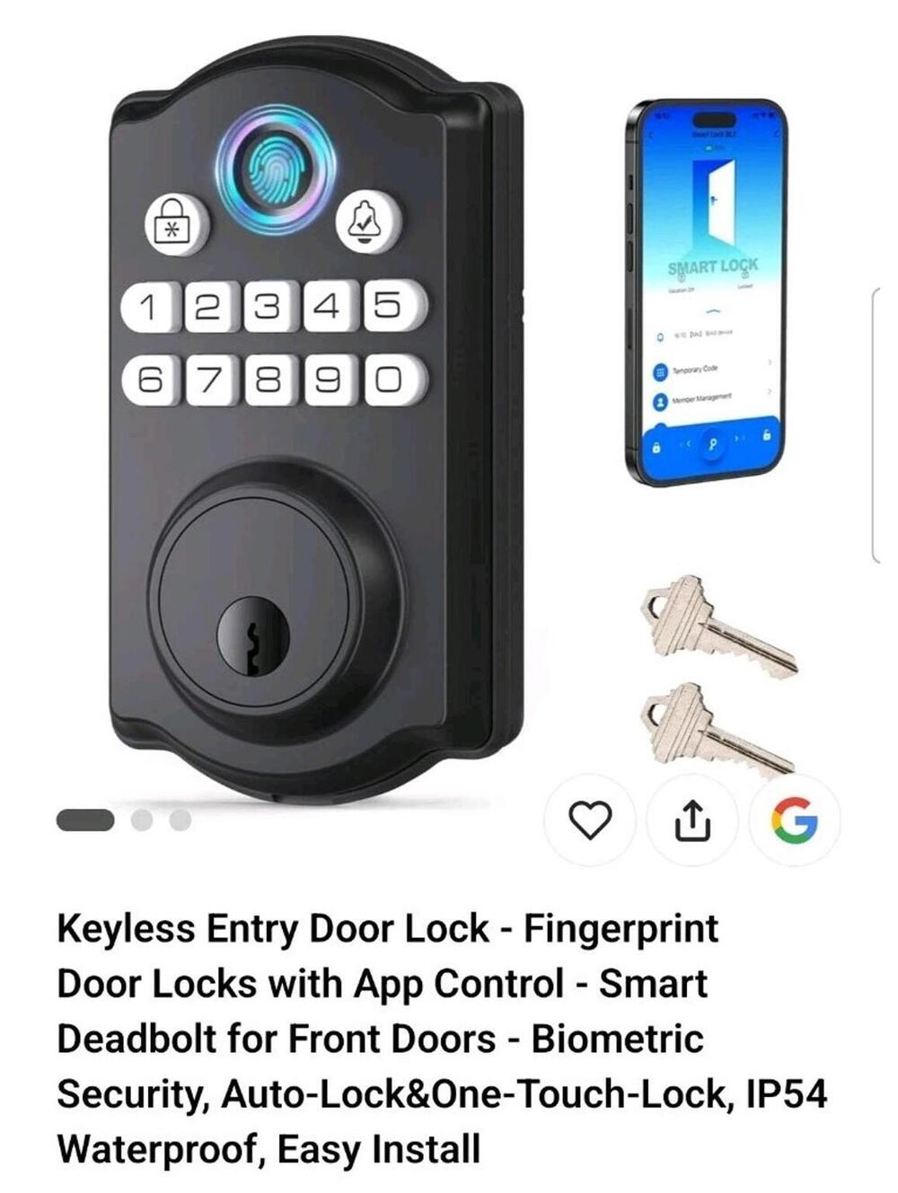 Keyless Entry Door Lock - Fingerprint Door Locks with App Control - Smart Deadbo
